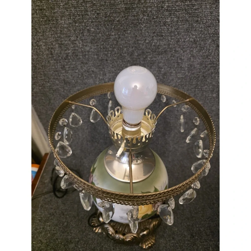 Antique Rose on Green Hurricane Lamp 10